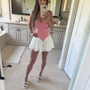 Red and White Gingham Corset Romper